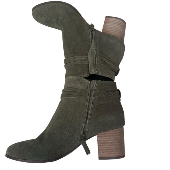 Violet & Red Dark Olive Fringe Side Zipper Ankle Block Heeled Boots- Size 8 - Picture 10 of 11